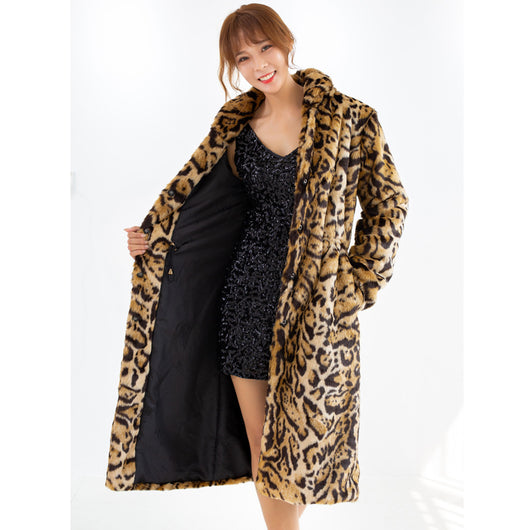 Abrigo Largo de Pelaje de Leopardo Talla Grande - Felpa de Visón Sintético - Image 2