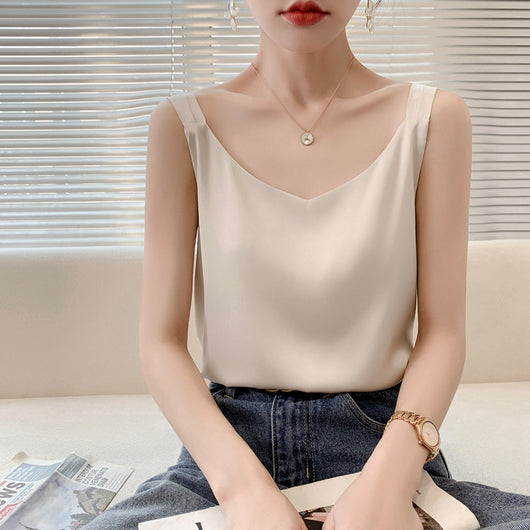 Blusa Interior de Seda Blanca Cuello V - Acetato Satinado Premium - Image 13