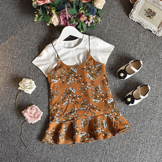 Conjunto Infantil: Blusa Manga Corta con Falda Tirantes - Image 8