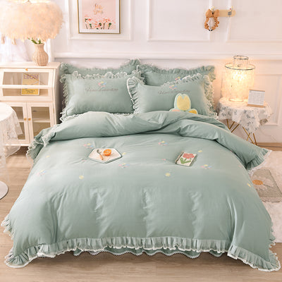 Juego de Cama Infantil de 4 Piezas en Algodón con Volantes y Bordado de Flores - Image 13