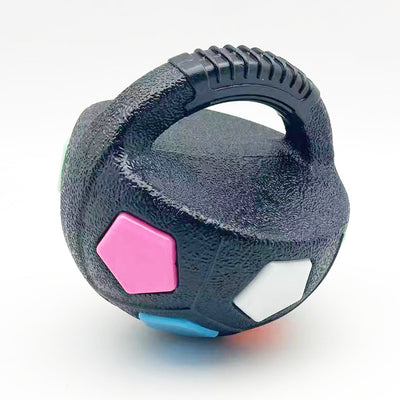 Black and white soccer ball dog toy with a textured handle, designed for interactive play and self-amusement. - Image 21