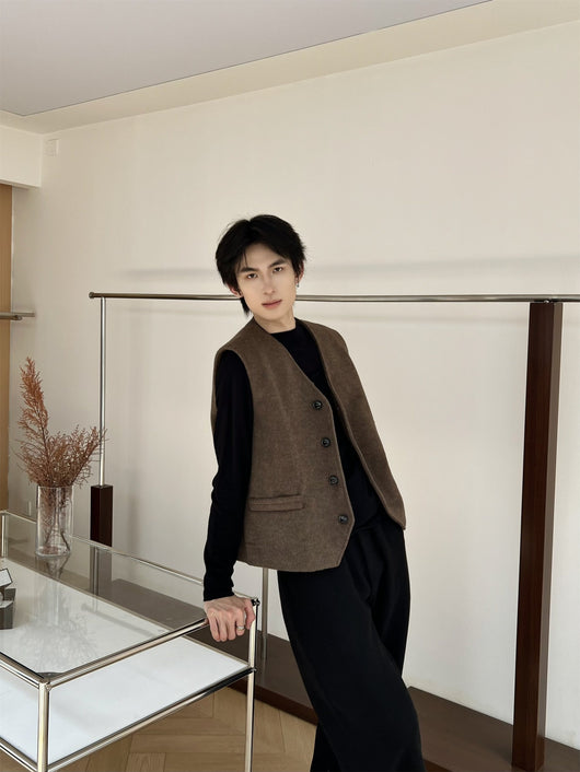 Chaleco Sofisticado Monócroma de Lana Estilo Francés para Hombre - Image 8