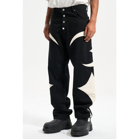 Pantalones Casuales Patchwork de Cuero con Contraste de Colores - Image 6
