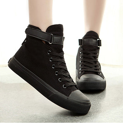 Zapatillas Altas de Lona Negras Estilo Británico para Mujer - Image 12