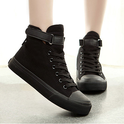 Zapatillas Altas de Lona Negras Estilo Británico para Mujer - Image 12
