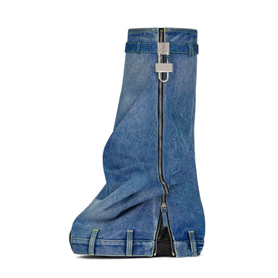 Falda Denim Gruesa con Botas de Punta Redonda Estampado Tiburón para Mujer - Image 2