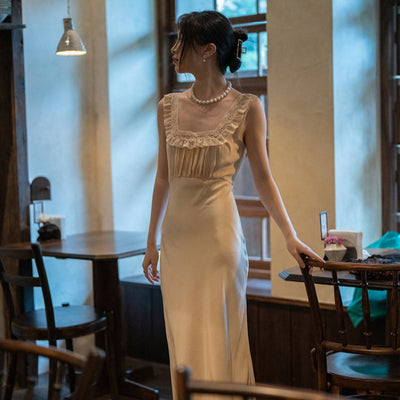 Vestido Elegante Retro Francés de Seda con Encaje - Colección Festiva - Image 9