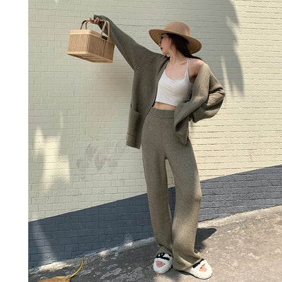 Conjunto Elegante: Suéter Tejido Holgado + Pantalón Recto Cintura Alta - Image 19