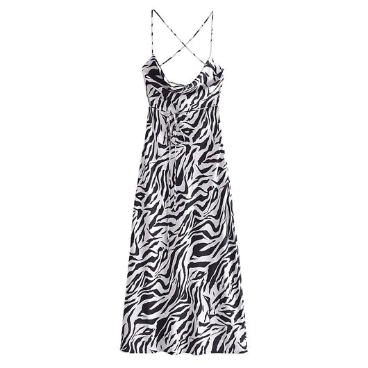 Vestido Slip Ajustado con Estampado Animal Print Blanco y Negro - Image 11