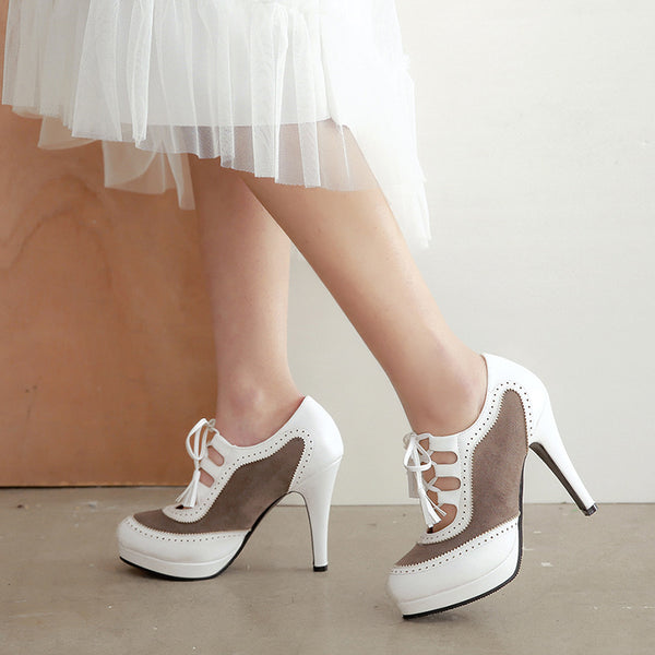 Zapatos de Tacón Alto Mujer Cuero Nobuk Impermeables con Cordones
