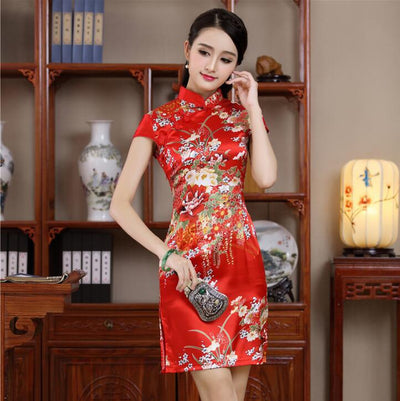 Vestido Cheongsam Estampado Manga Corta Ajustado para Escenario - Image 10
