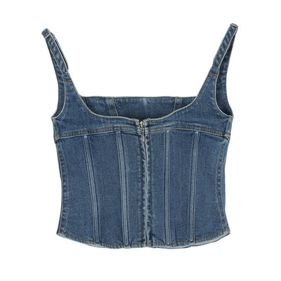 Musculosa Denim con Paneles de Malla para Mujer - Image 3