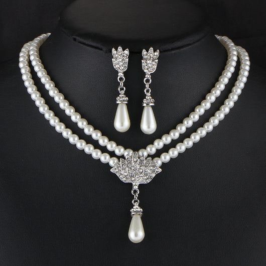 Juego de Collar Novia Perla Cristal Diamante Escote Corto - Image 7