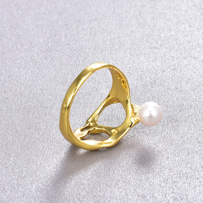 Anillo de Plata S925 Bañado en Oro 18k con Perla y Diseño Calado - Image 8