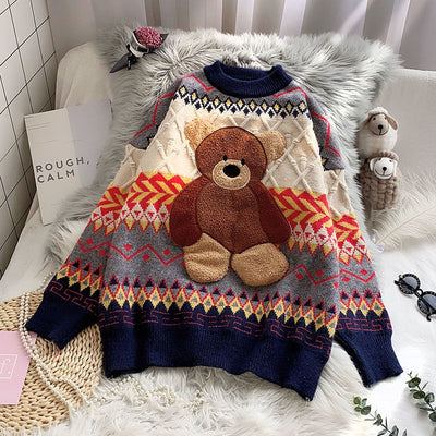 Suéter Holgado Estampado Otoño Invierno con Diseños Infantiles