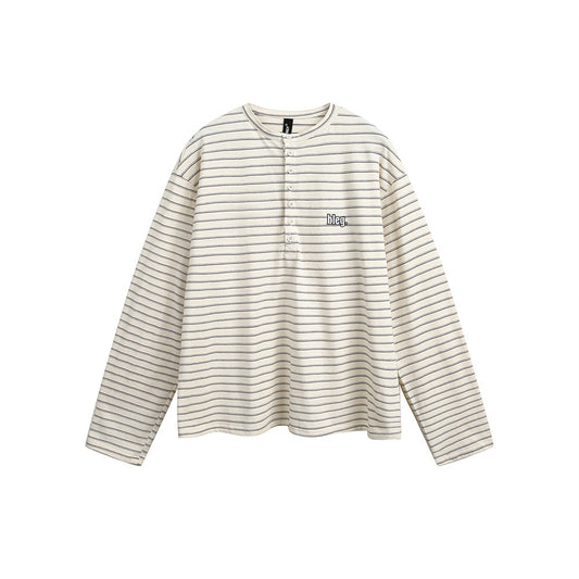 Camiseta Manga Larga Rayas Retro Americana con Bordado para Hombre