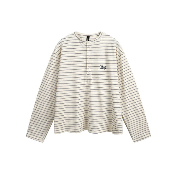 Camiseta Manga Larga Rayas Retro Americana con Bordado para Hombre