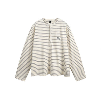 Camiseta Manga Larga Rayas Retro Americana con Bordado para Hombre