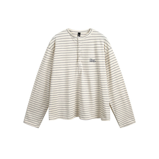 Camiseta Manga Larga Rayas Retro Americana con Bordado para Hombre