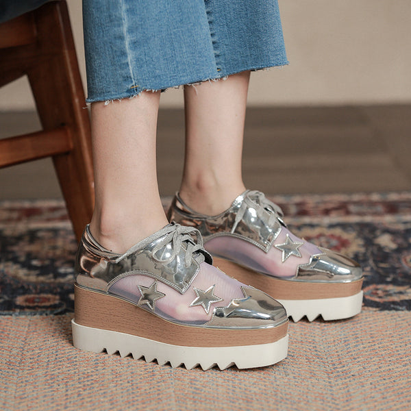 Zapatos Plataforma Mesh Mujer con Tacón Cuña Transpirable