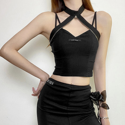 Blusa Elegante de Cuello Halter con Detalles Calados y Costuras Bicolor - Image 10