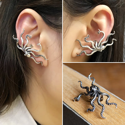 Aretes de Pulpo Plateado 925 - Diseño Oversized
