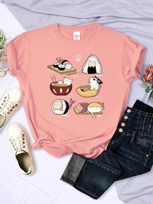Playera Harajuku Gatos Sushi - Diseño Trendy para Mujer - Image 11