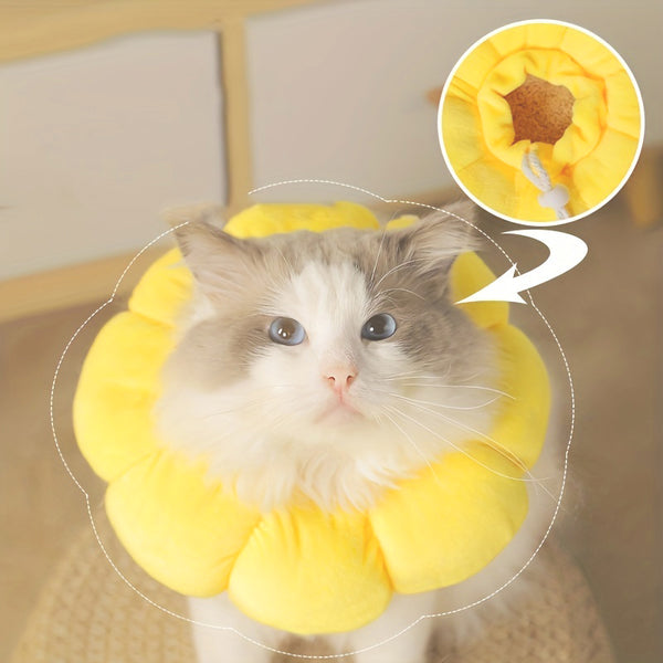 Collar Isabelino Ajustable para Mascotas Pequeñas - Cono de Recuperación Postquirúrgico Diseño Girasol