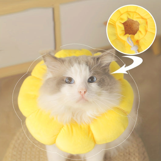 Collar Isabelino Ajustable para Mascotas Pequeñas - Cono de Recuperación Postquirúrgico Diseño Girasol