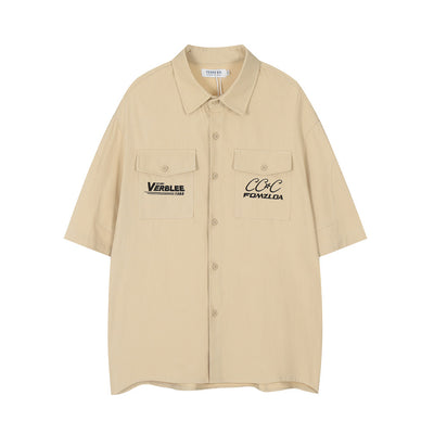 Camisa de Trabajo con Bordado de Letras y Bolsillo