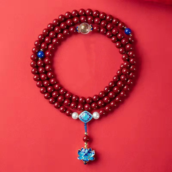 Pulsera Budista de Cuentas con Hilo Vermellón y Arena Dorada