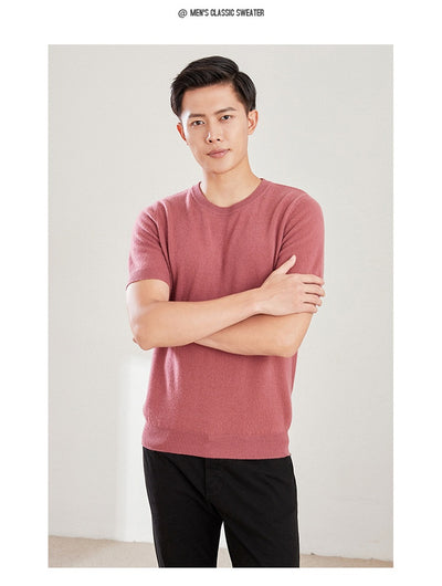 Suéter de Lana Pura Cuello Redondo Manga Corta para Hombre - Otoño e Invierno - Image 21