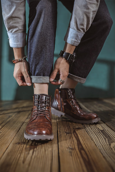 Botas de Cuero Retro con Cierre Lateral para Aventuras Urbanas - Image 12