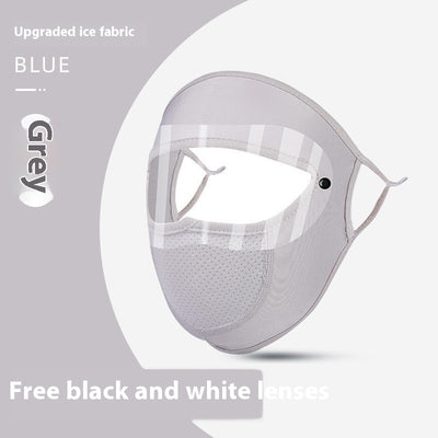 Light pink ice silk sun protection mask with ear loops and neck coverage, featuring small ventilation holes. - Image 33