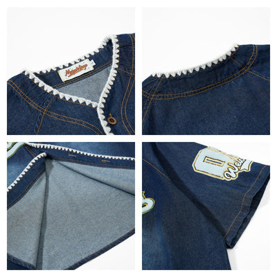 Camisa Denim Estilo Vintage Americana con Bordado Flocked - Image 5