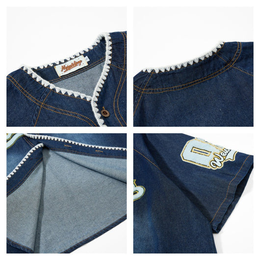 Camisa Denim Estilo Vintage Americana con Bordado Flocked - Image 5