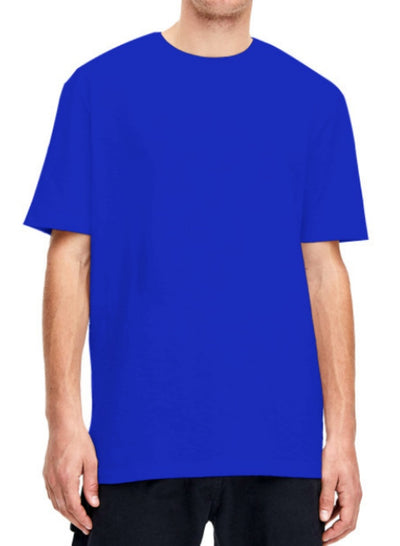 Plain light beige short-sleeved crew neck t-shirt made of cotton, shown on a model. - Image 12