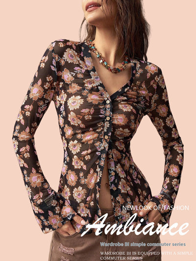 Blusa Estampada Slim Fit Retro para Mujer - Diseño Europeo Elegante - Image 14