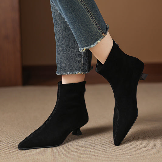 Botas Tobilleras de Gamuza Ante con Punta Fina para Mujer