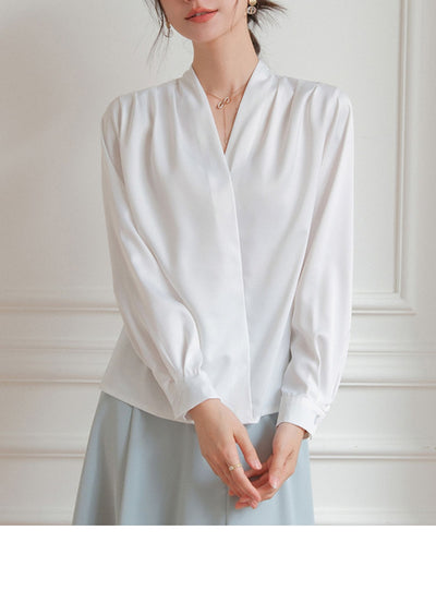 Blusa de Satén con Escote en V para Mujer - Elegancia Profesional - Image 5