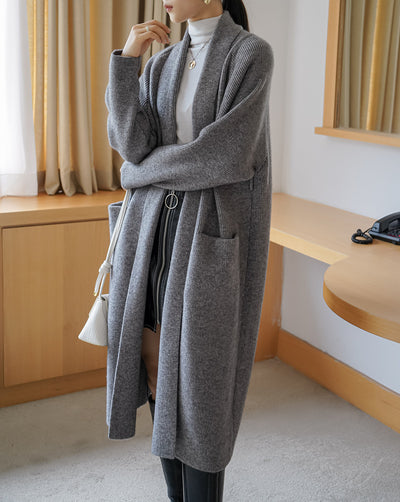 Cardigan Largo de Alpaca Grueso con Cinturón - Suéter Tejido Holgado para Mujer - Image 17