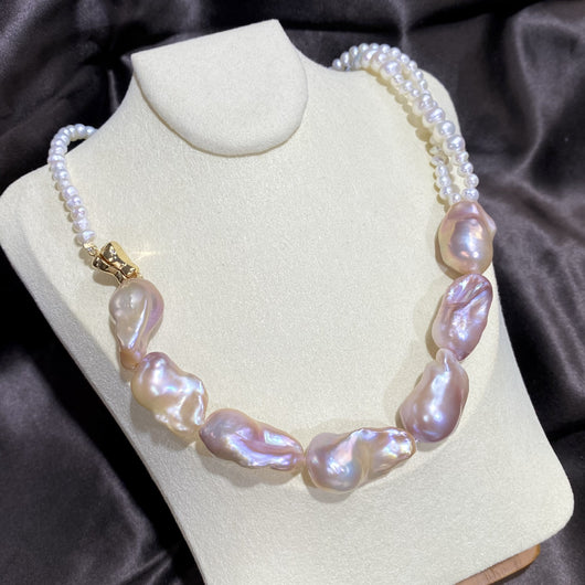 Collar de Perlas Barrocas Naturales para Otoño e Invierno