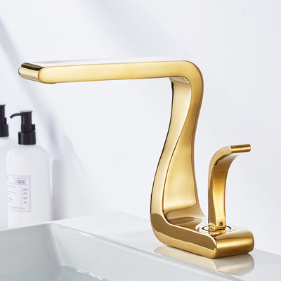 Grifo de Lavamanos Lujo Blanco Oro Cobre Agua Fría y Caliente - Image 3