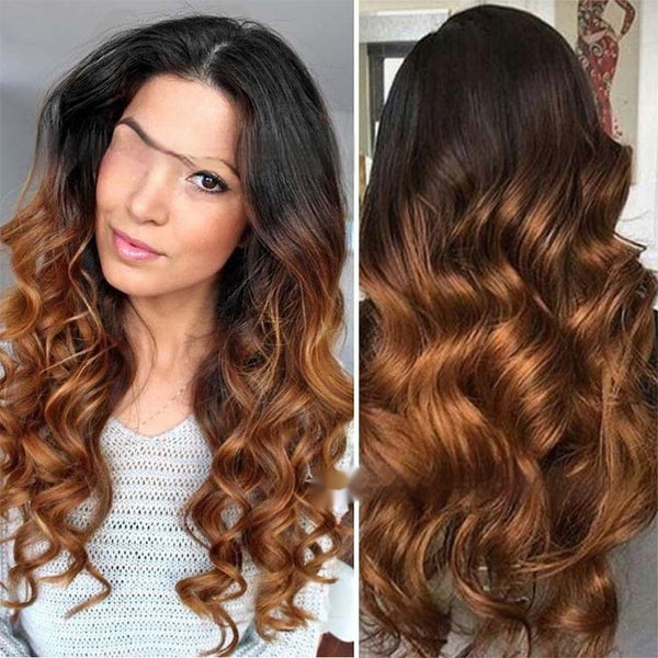Peluca Degradada con Frente de Encaje y Cabello Humano Real