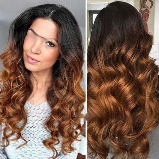 Peluca Degradada con Frente de Encaje y Cabello Humano Real