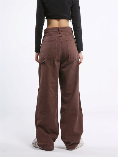 Pantalones Vaqueros Rectos Sueltos Multi-bolsillos Color Sólido - Image 3