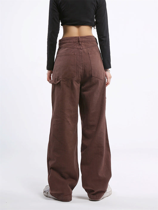 Pantalones Vaqueros Rectos Sueltos Multi-bolsillos Color Sólido - Image 3