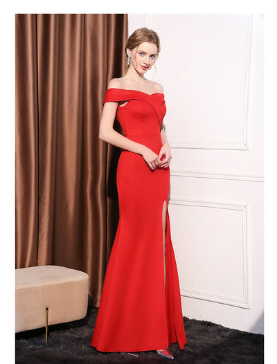Vestido Largo Elegante Hombros Descubiertos con Cola de Pez - Image 22