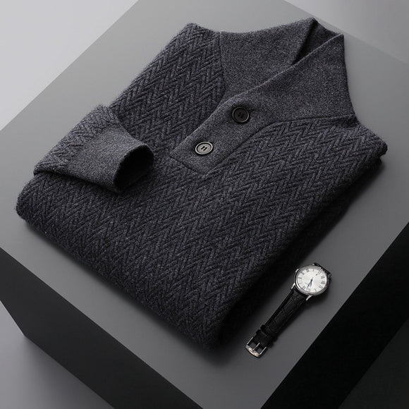 Suéter de Cuello Solapa en Cashmere Puro para Hombre - Invierno