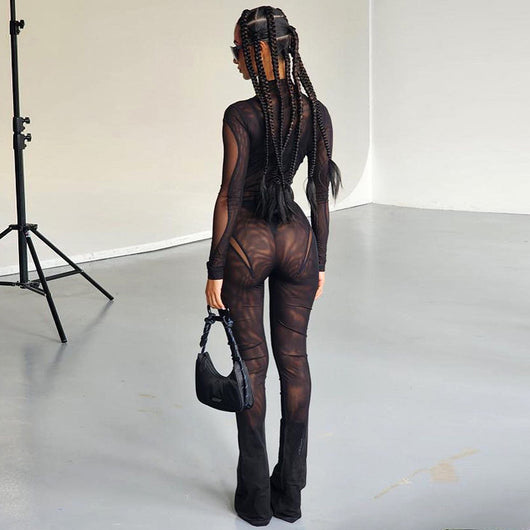 Jumpsuit Elegante con Malla y Costuras Contrastantes para Mujer - Image 6